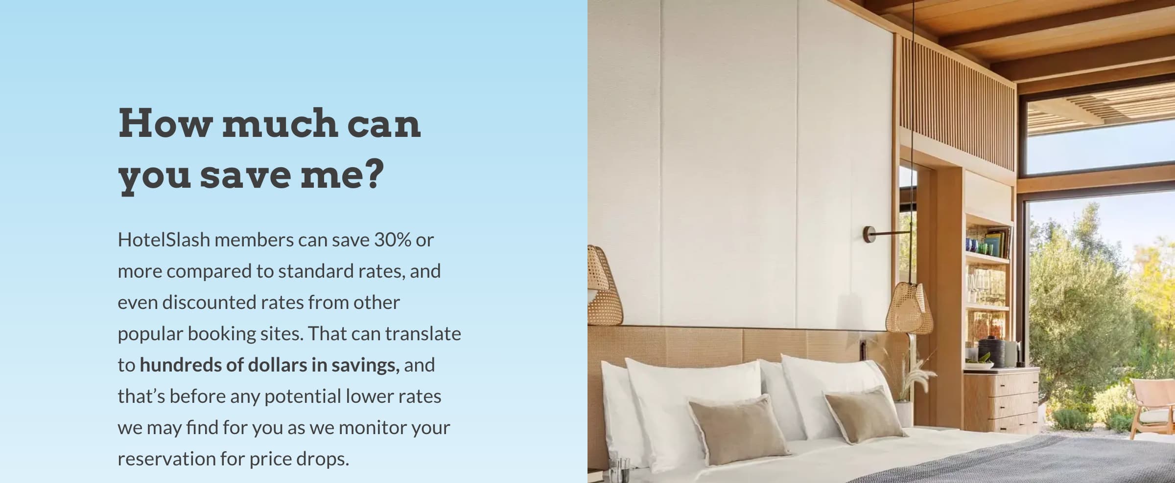 HotelSlash page describing post-booking hotel price monitoring