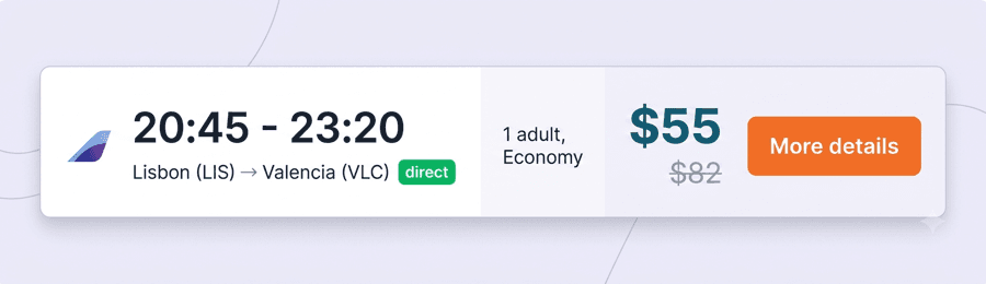 Latest capture for Lisbon to Valencia Fare