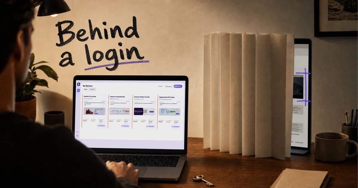 Person using PageDog beside a webpage concealed by a folded paper privacy screen