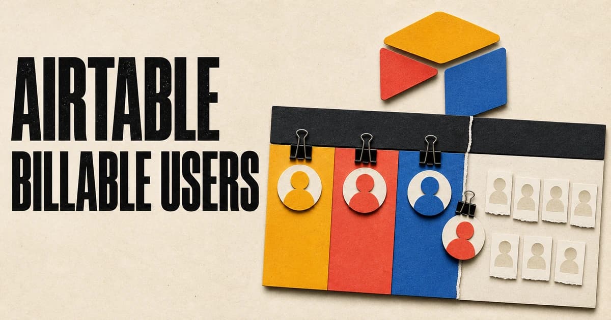 Airtable Billable Users headline beside three paid collaborator tokens, one boundary-crossing commenter, and seven pale viewer slips
