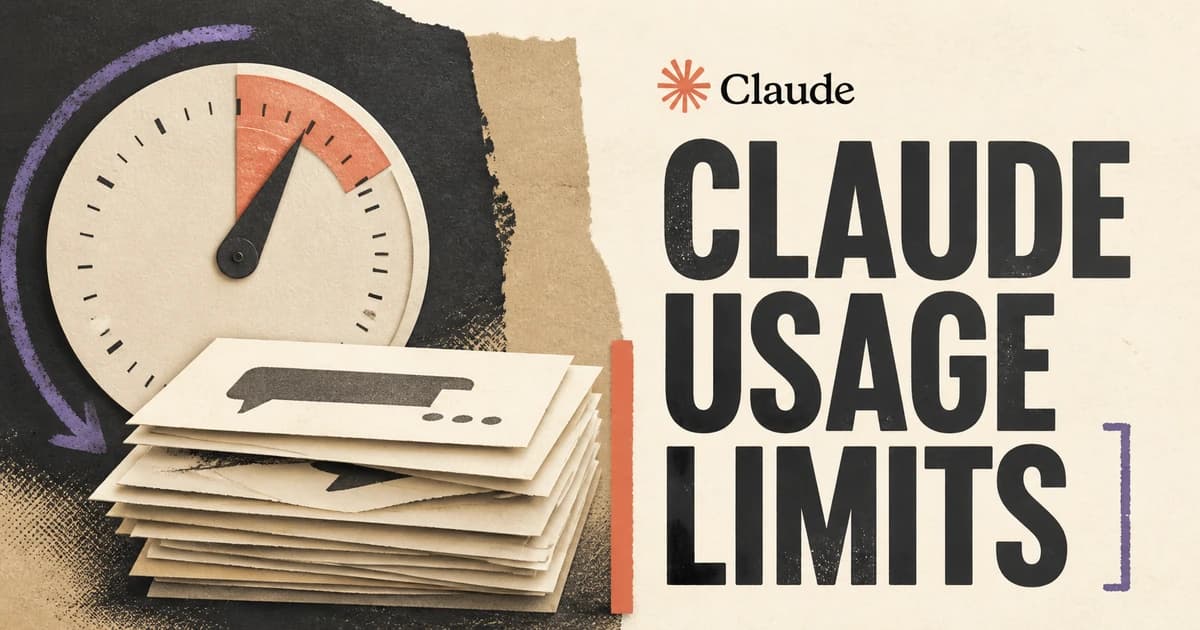 Claude Usage Limits headline beside the Claude coral star, a usage dial, and a stack of chat sheets