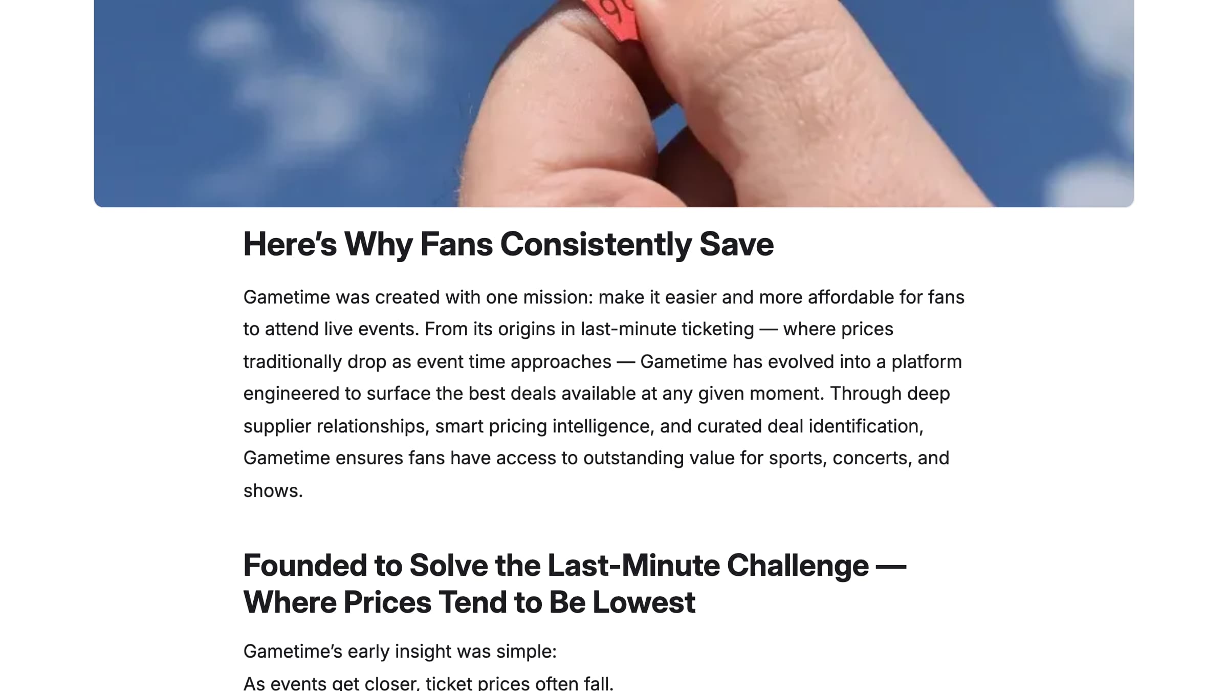Gametime article explaining its last-minute ticket pricing model