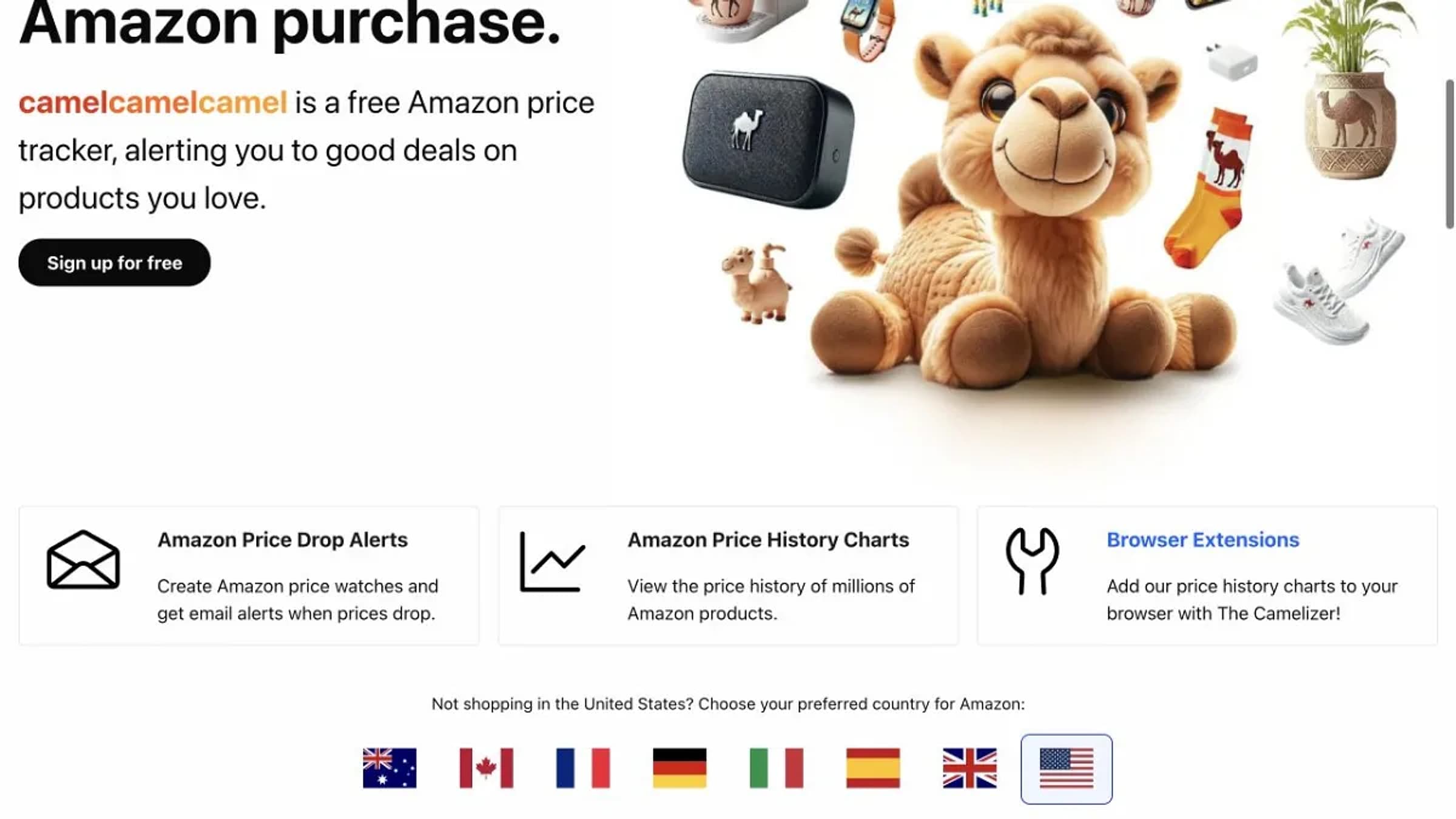 CamelCamelCamel cards for Amazon price-drop alerts, price history, and browser extensions