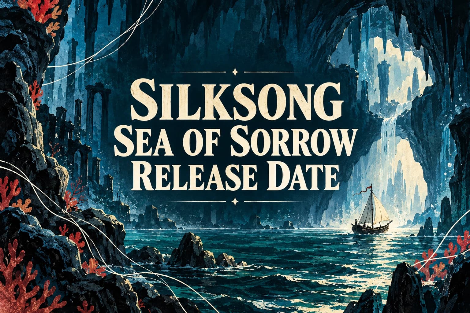SILKSONG SEA OF SORROW RELEASE DATE in an original painted marine cavern scene