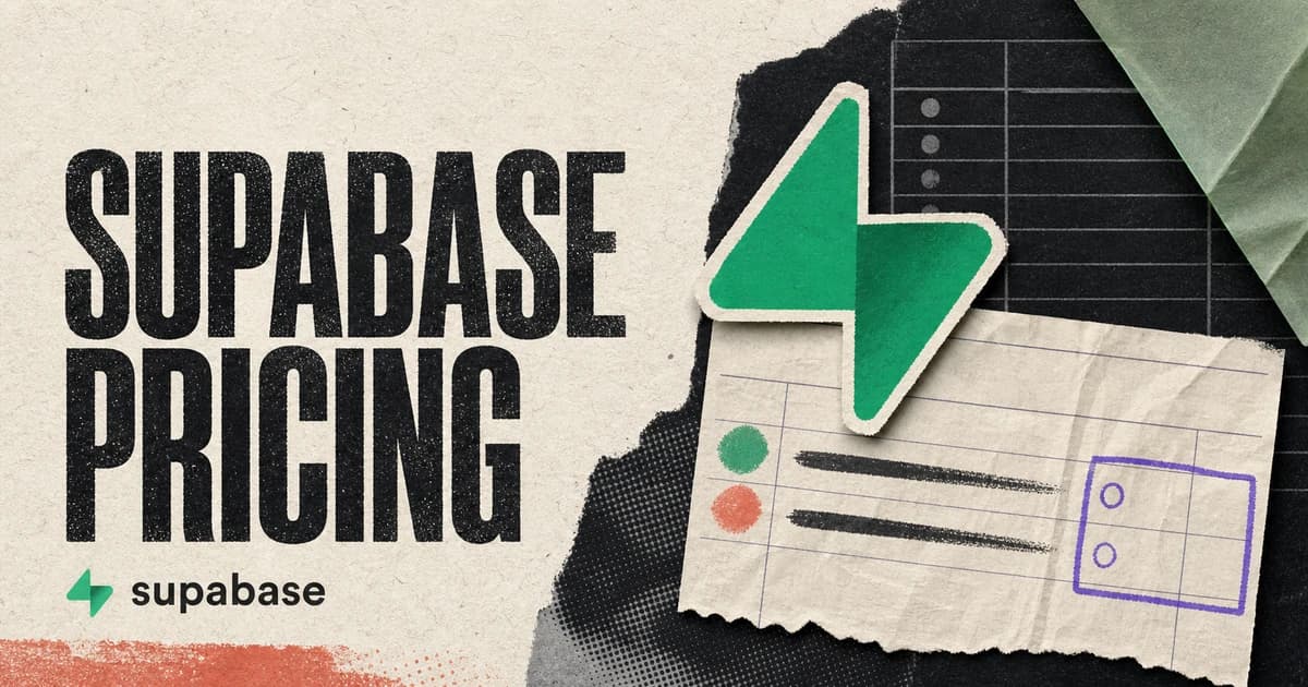 Supabase Pricing headline beside the green Supabase bolt and a tactile paper pricing table