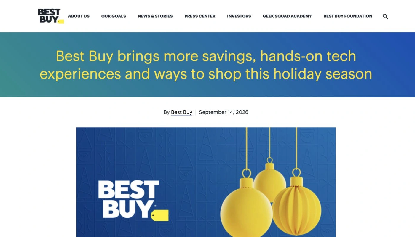 Best Buy’s branded holiday preview headline and September 14, 2026 publication date