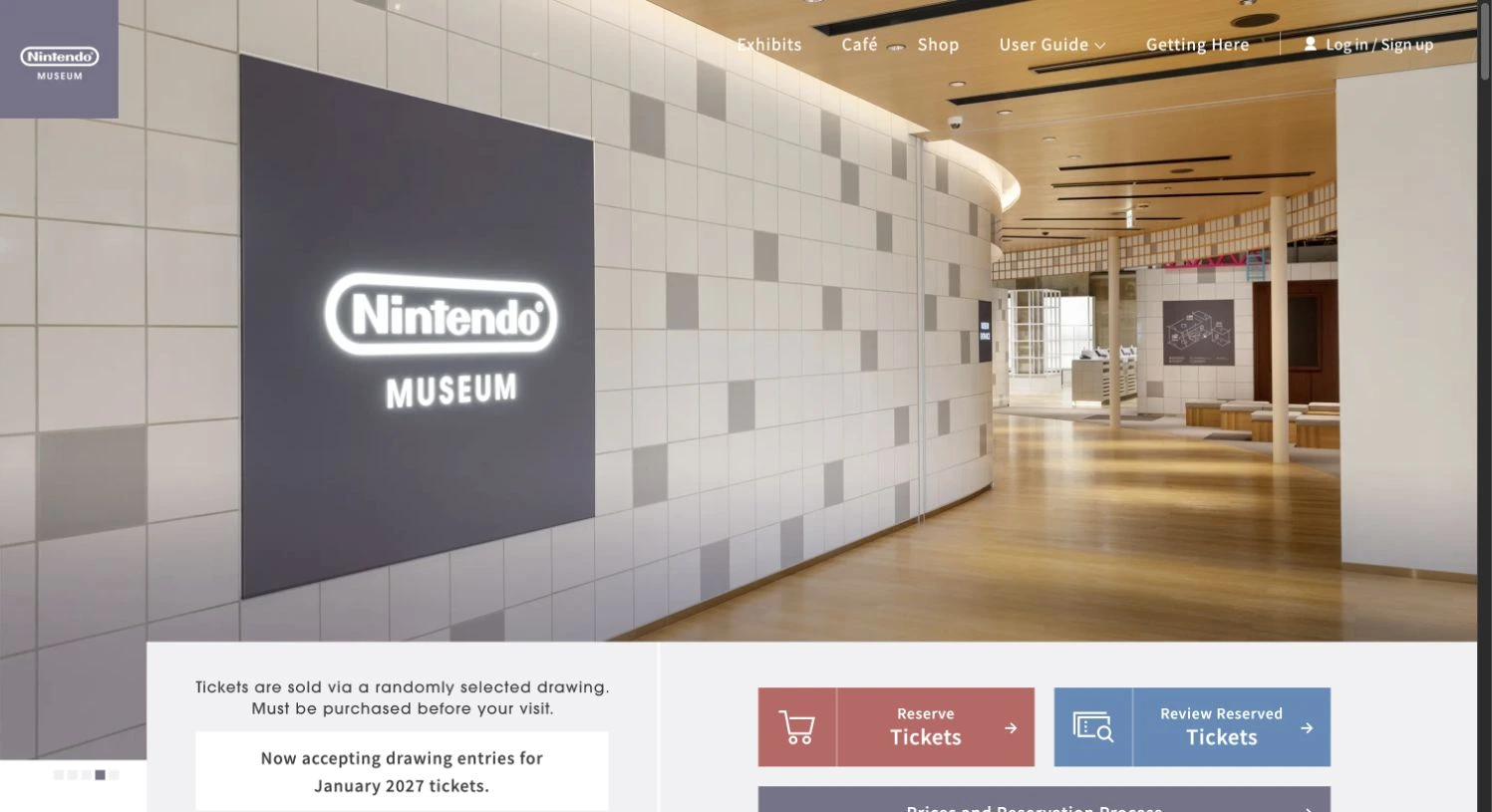 Nintendo Museum entrance displayed on the official museum website