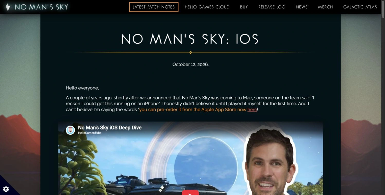 Hello Games' official October 12 announcement identifies No Man's Sky for iOS